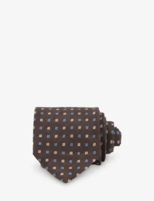 REISS Salvatore Micro-Square Linen, Silk And Blend Tie - CHOCOLATE BROWN detail 2