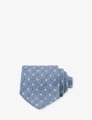 REISS Salvatore Micro-Square Linen, Silk And Blend Tie - CHOCOLATE BROWN