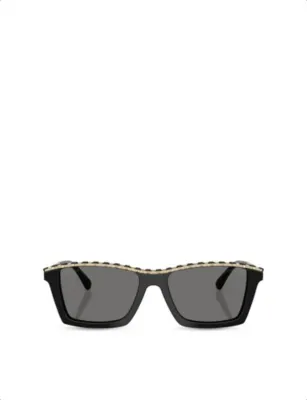 CHANEL CH5548Q Polarised Rectangle-Frame Acetate and Leather Sunglasses