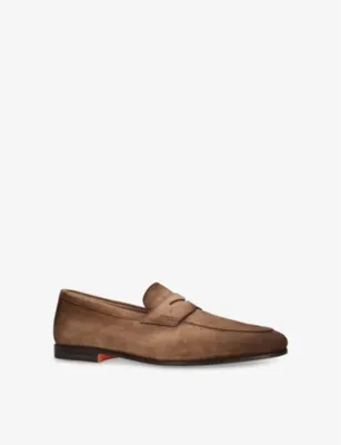 SANTONI Carlo Suede Penny Loafers - EUR 44.5 / 10.5 UK MEN in MID BROWN, additional product view 3