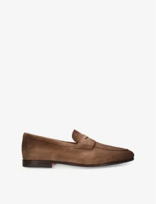 SANTONI Carlo Suede Penny Loafers - EUR 44.5 / 10.5 UK MEN in MID BROWN – Mens | Loafers