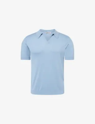 JOHN SMEDLEY Noah Sea Island Open-Collar Cotton Polo Top - COVE BLUE detail 2
