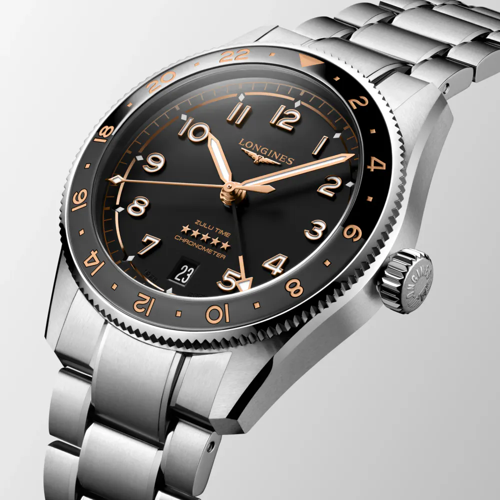 Longines Spirit Zulu Time 39mm Mens Watch Black detail 3