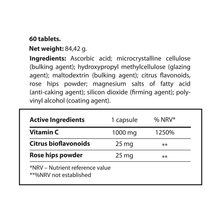 Mindly Vitamin C with Rose hips& bioflavonoids 60 tablets, additional product view 2
