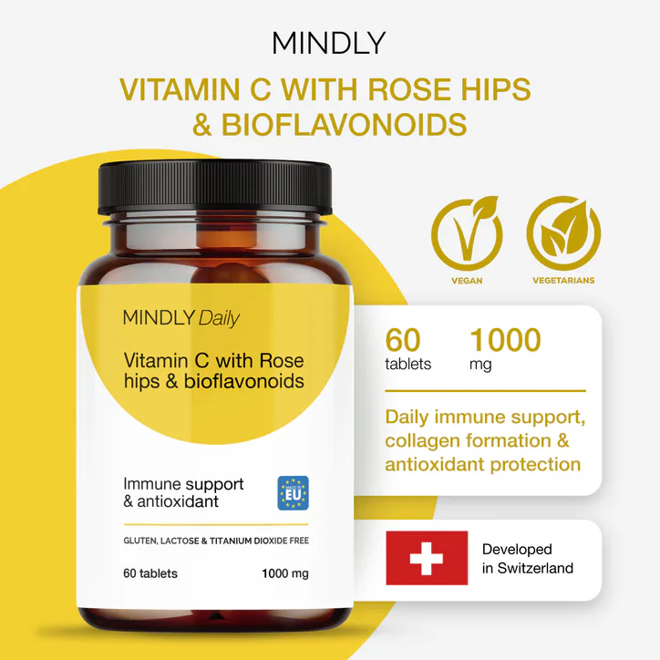 Mindly Vitamin C with Rose hips& bioflavonoids 60 tablets, additional product view 3