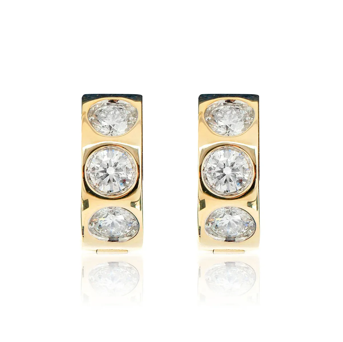 For Him Three stone Diamond Bezel Set Huggie Earrings in Rose Gold / Lab Grown Diamond – Earring