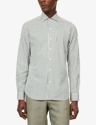 CORNELIANI Striped Regular-Fit Cotton-Poplin Shirt - 15.75 detail 3