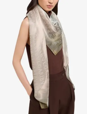 BVLGARI Letter Degrade Printed Square Silk Scarf detail 2