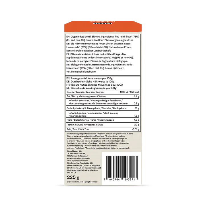 Explore Cuisine Organic Red Lentil Elbow Pasta 225g detail 2