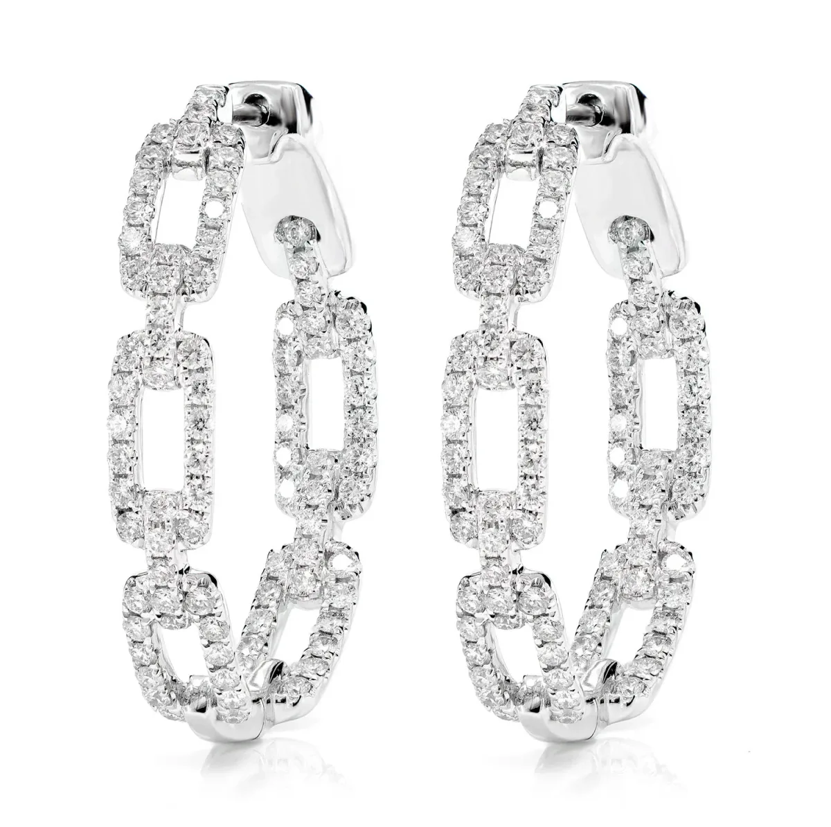 For Him Diamond Rectangular Link Hoop Earrings in White Gold / Natural Diamond – Earring