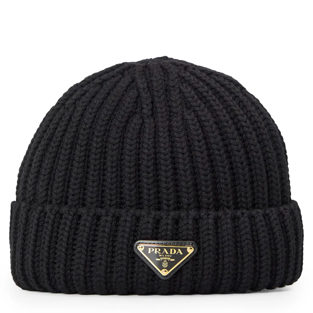 Prada Logo Fine-Knit Beanie