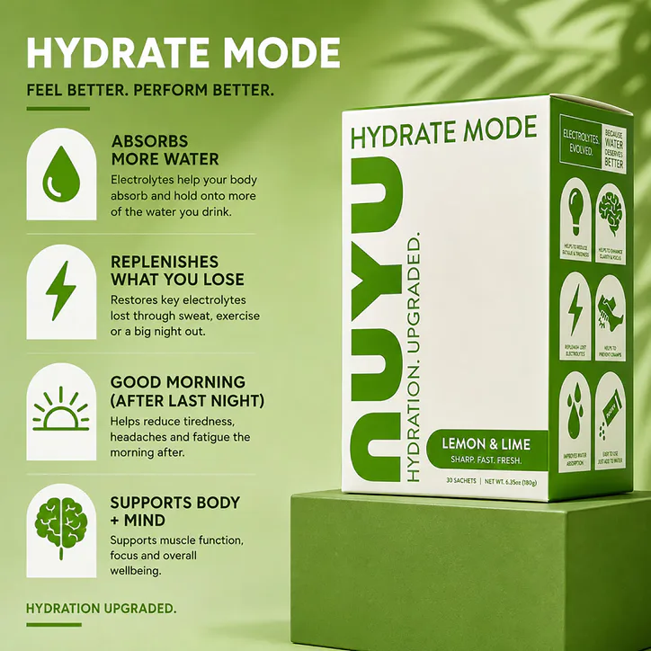 NUYU Hydrate Mode Lemon & Lime Electrolytes 30 Sachets detail 2