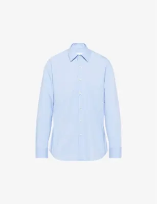 PRADA Pearl-embellished slim-fit cotton-blend shirt - LIGHT BLUE - 15.75 detail 3