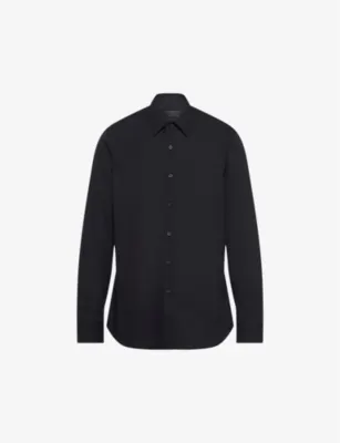 PRADA Pearl-embellished slim-fit cotton-blend shirt - LIGHT BLUE - 15.75