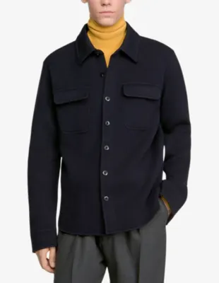 SANDRO Collared Patch-Pocket Wool Overshirt detail 3
