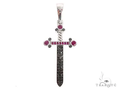 RINA - For Him FACTORY 10k White Gold Black Diamond And Ruby Sword Pendant 65104 in Rose Gold – Pendant