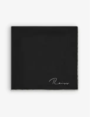 REISS Ceremony logo-print silk pocket square - SILVER