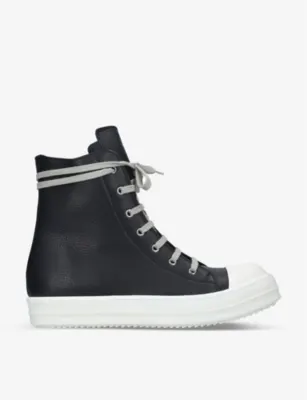 RICK OWENS Grained leather high-top trainers - EUR 44 / 10 UK MEN in BLK/WHITE – Mens | Trainers | High tops