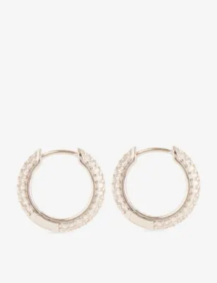 DARKAI Hoop Pavé 18ct White Gold-Plated Stainless-Steel, Brass And Brilliant-Cut Diamond Stone Earrings detail 3