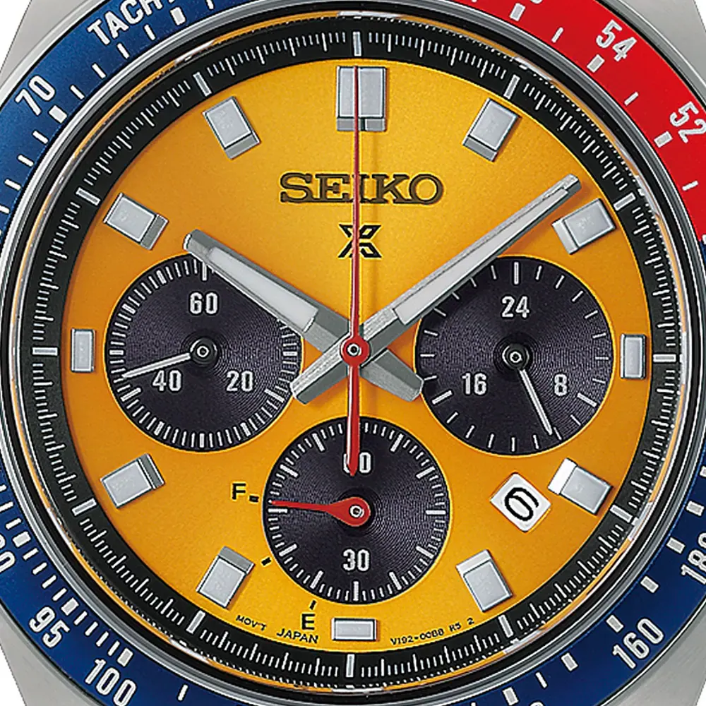 Seiko Prospex Speedtimer ‘Racing’ Solar Chronograph 41.5mm Mens Watch Yellow detail 2