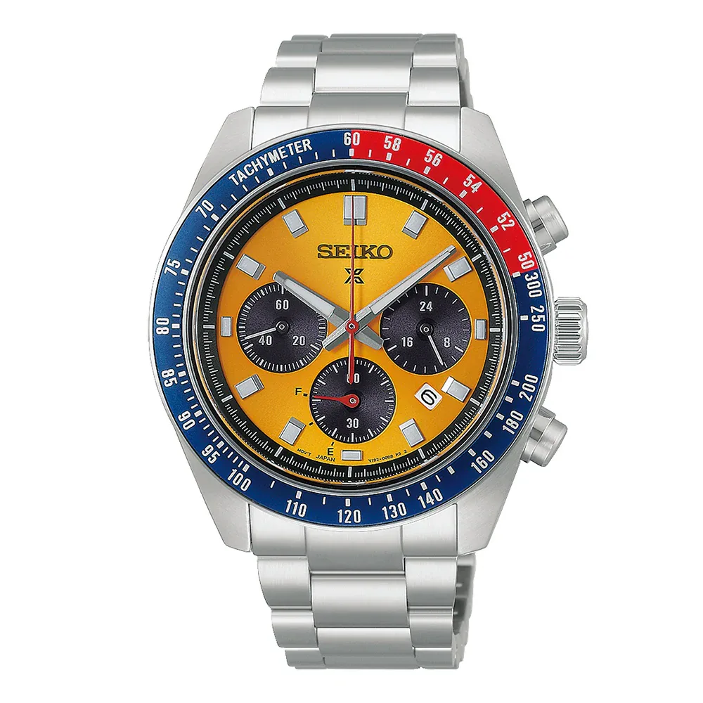 Seiko Prospex Speedtimer ‘Racing’ Solar Chronograph 41.5mm Mens Watch Yellow