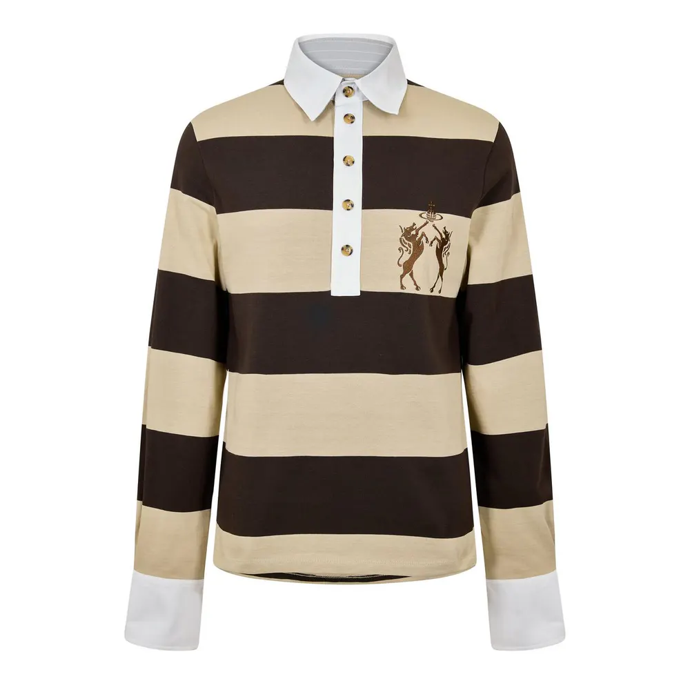 Vivienne Westwood Mens Striped Rugby Polo in Stone Brown – Clothing