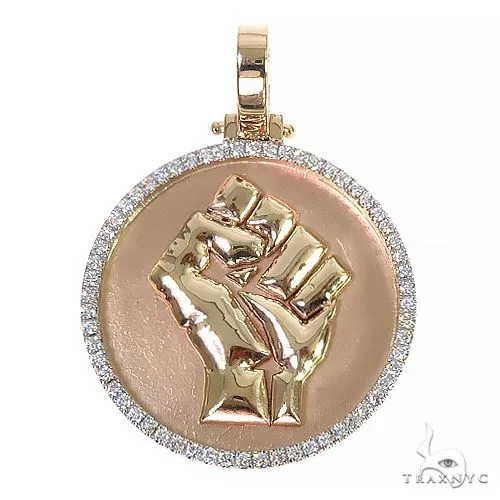 RINA - For Him FACTORY Custom Made Diamond Frame Solid Gold People Power BLM Pendant 66533 in Rose Gold – Pendant