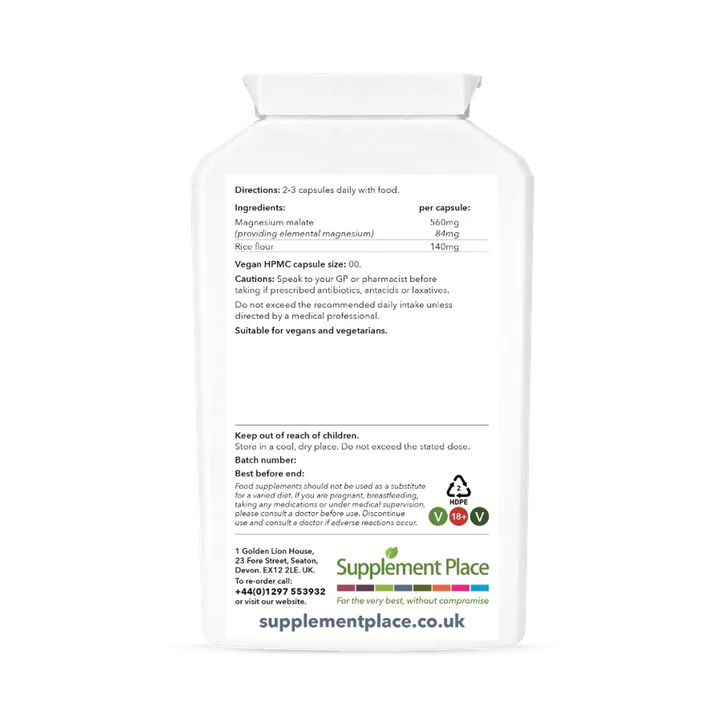 Supplement Place Magnesium Malate 560mg | 120 Capsules, additional product view 2