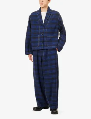 STORY MFG Lush Check Cotton Trousers in Tree Hugging, additional product view 2
