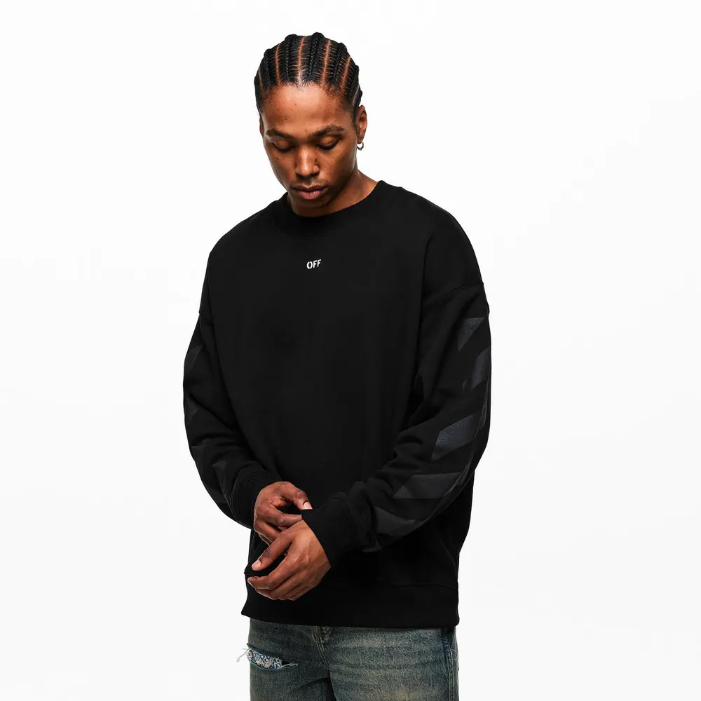 Off White Men's Crew Sweatshirt in Black/White, additional product view 3