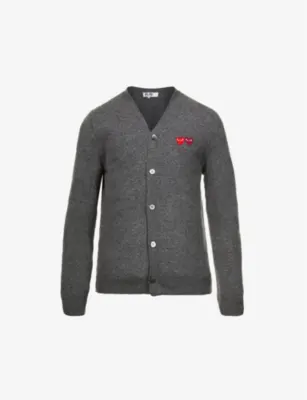 COMME DES GARCONS PLAY Logo-embroidered V-neck wool cardigan - Med Gray