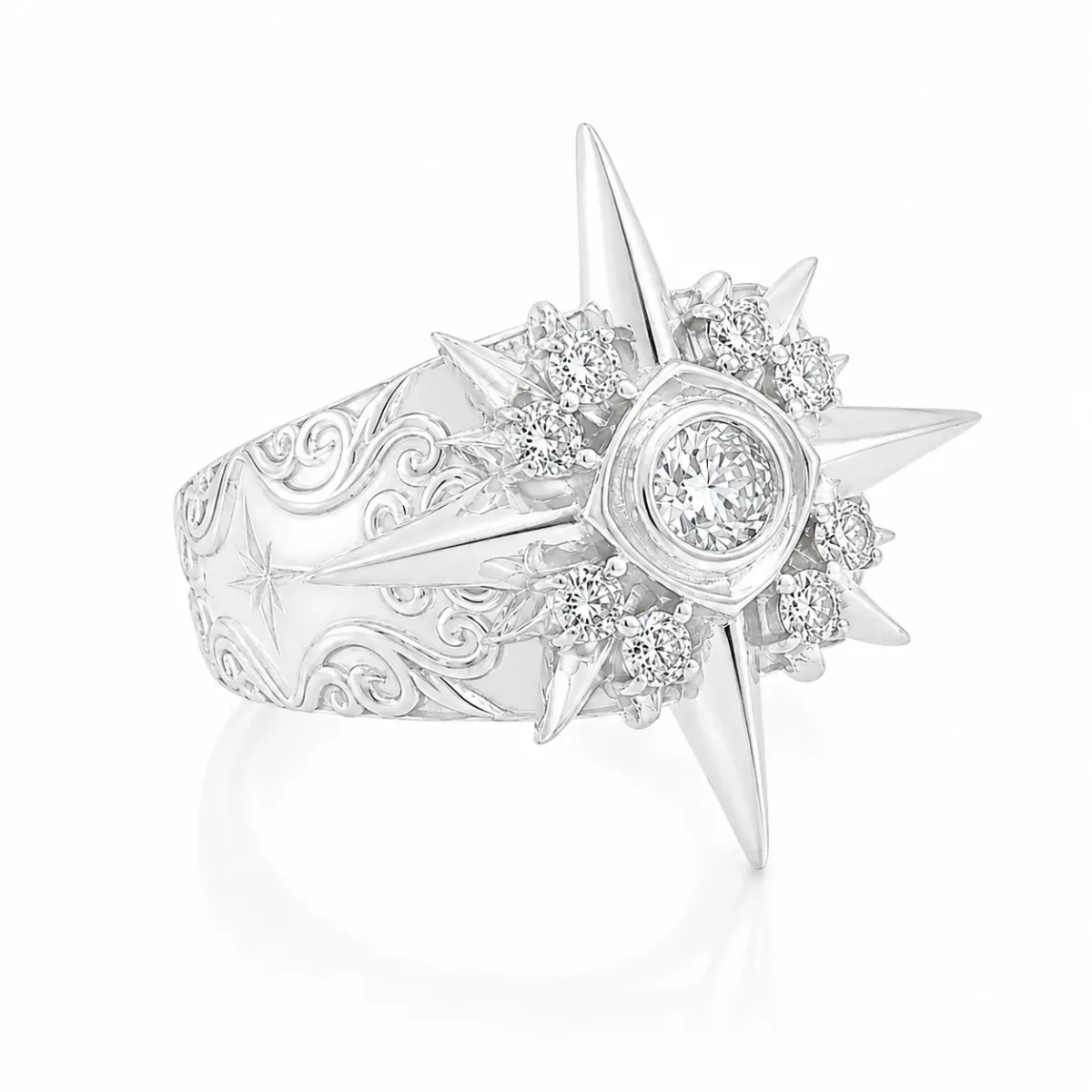 MARYAM - For Him Factory (Mass Production) UFO Silver Diamond Ring 71601 in Silver / 10 – Ring