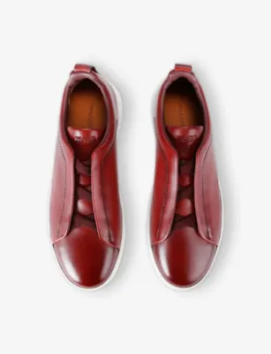 ZEGNA Triple-Stitch Low-Top Leather Trainers - EUR 44 / 10 UK MEN in WINE, additional product view 2