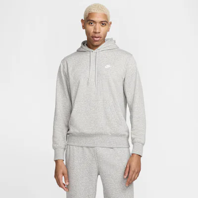 Nike Club Men's French Terry Pullover Hoodie - Dark Grey Heather/Light Smoke Grey/White