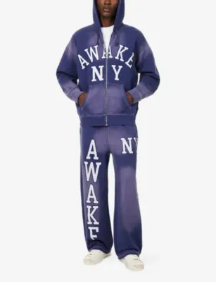 AWAKE NY Logo-Embroidery Faded Zip-Through Cotton-Jersey Hoody detail 2