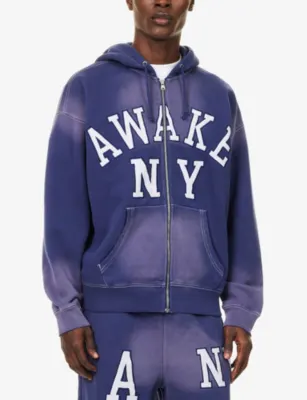 AWAKE NY Logo-Embroidery Faded Zip-Through Cotton-Jersey Hoody detail 3