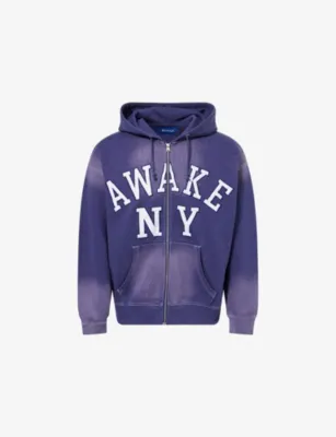AWAKE NY Logo-Embroidery Faded Zip-Through Cotton-Jersey Hoody