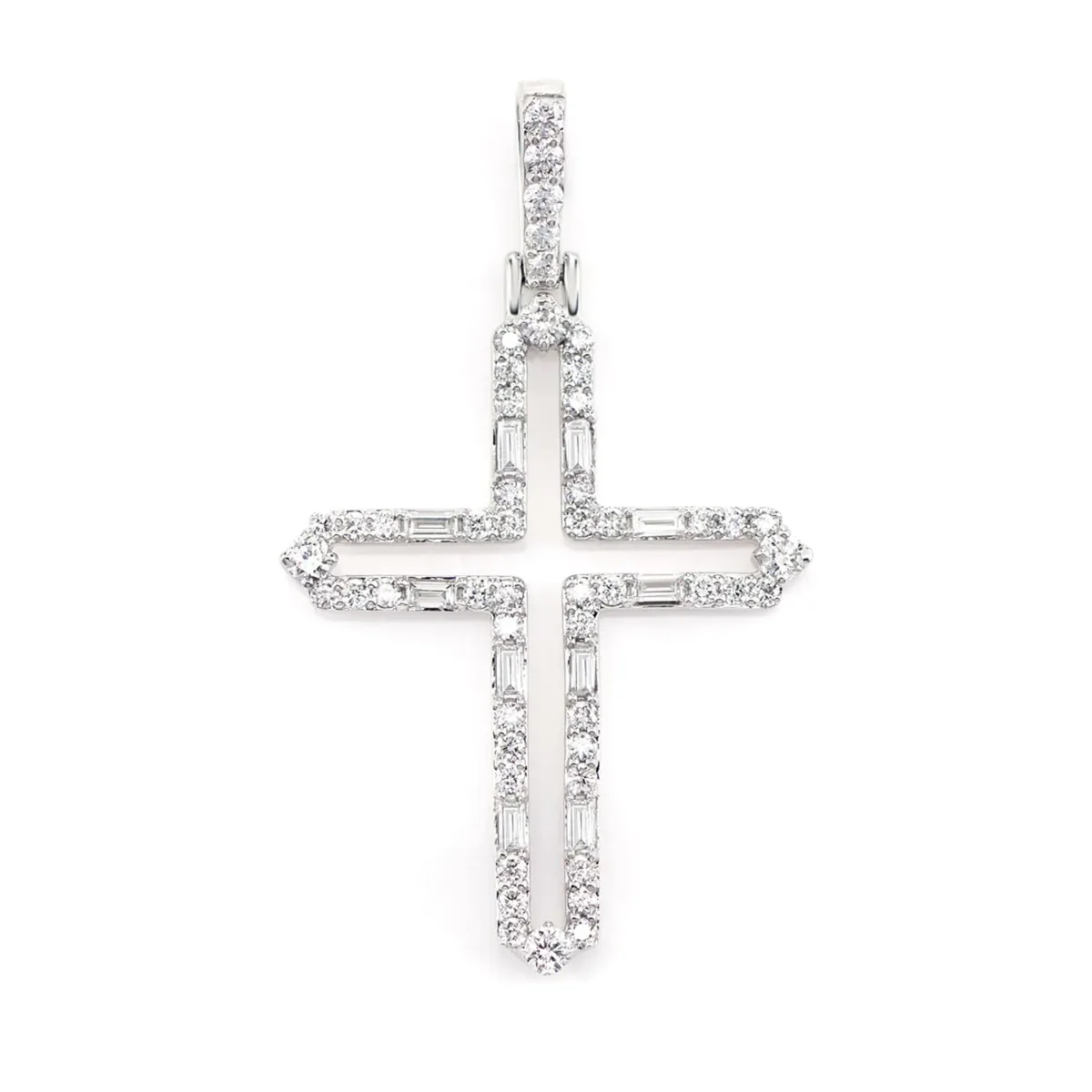 For Him Four Point Round and Baguette Diamond Open Cross Pendant