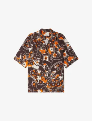 SANDRO Retro-Print Short-Sleeved Woven Shirt - BLACK BROWN