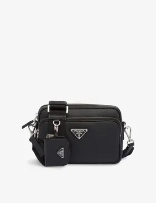 PRADA Brand-plaque saffiano leather shoulder bag - BLACK
