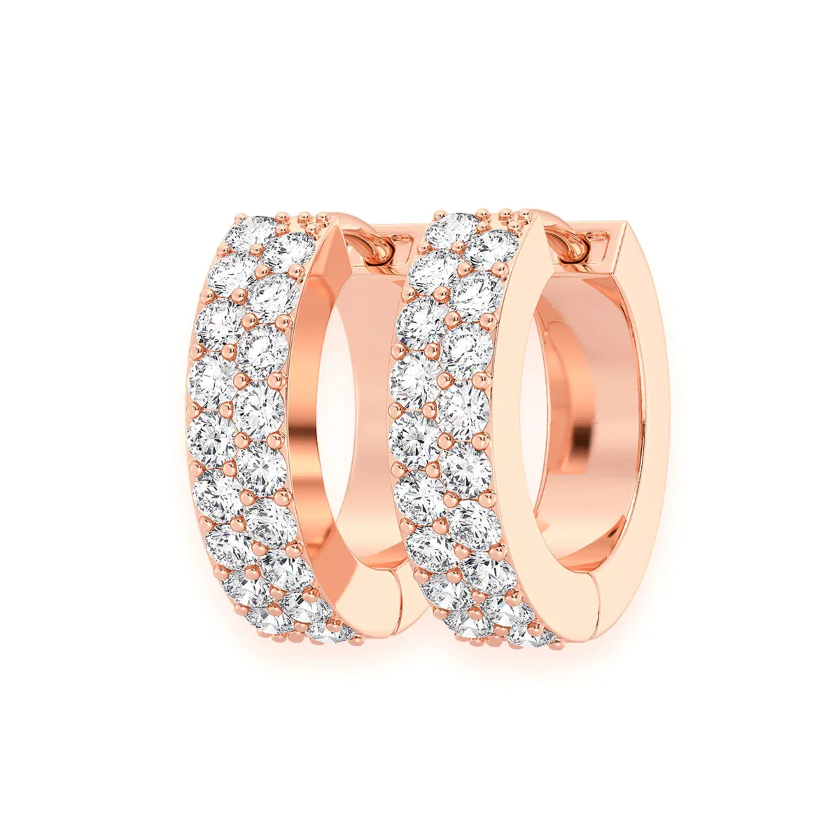 For Him Two Row Pavé Diamond Huggie Hoop Earrings in Rose Gold / Natural Diamond – Earring
