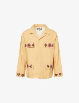 KARTIK RESEARCH Jaisalmer Bead-Embroidered Linen Jacket in BEIGE – Mens | Coats & jackets | Lightweight