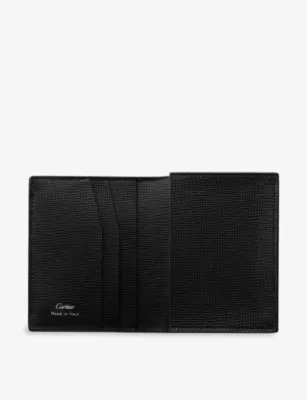 CARTIER Losange logo-plaque grained leather and palladium card holder detail 2