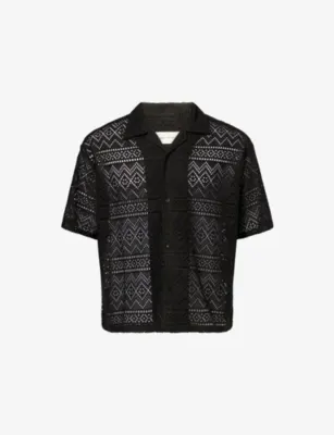 HONOR THE GIFT Cuban-Collar Pointelle Crochet-Knit Shirt