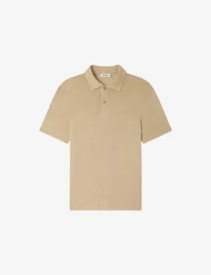 SANDRO Beach marled regular-fit linen polo shirt - TOBACCO BROWN