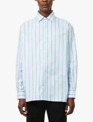 JW ANDERSON Stripe-Print Pointed-Collar Cotton Shirt detail 3