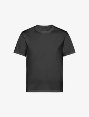 PRADA Logo-embroidered slim-fit stretch-cotton T-shirt - BLACK