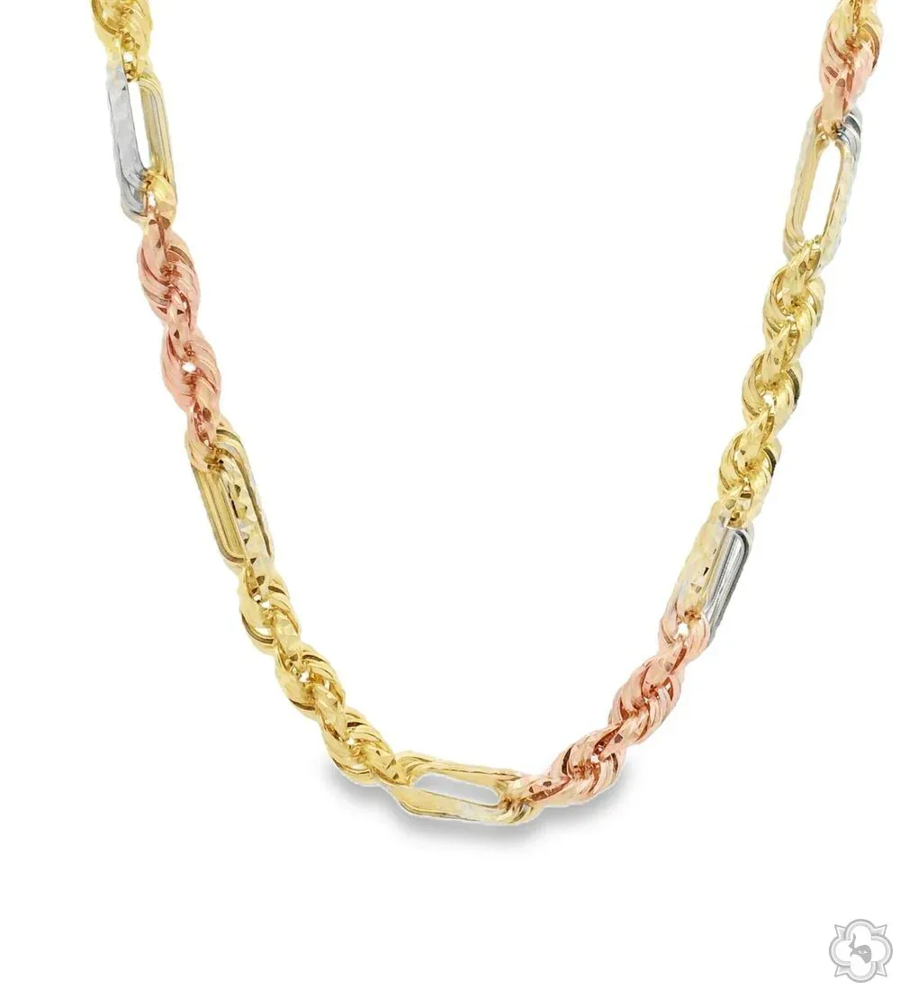 JALGAS - AMERICAS GOLD 14K Three Tone Gold Solid Figarope Chain 5mm 70298 in 20 Inches – Chain