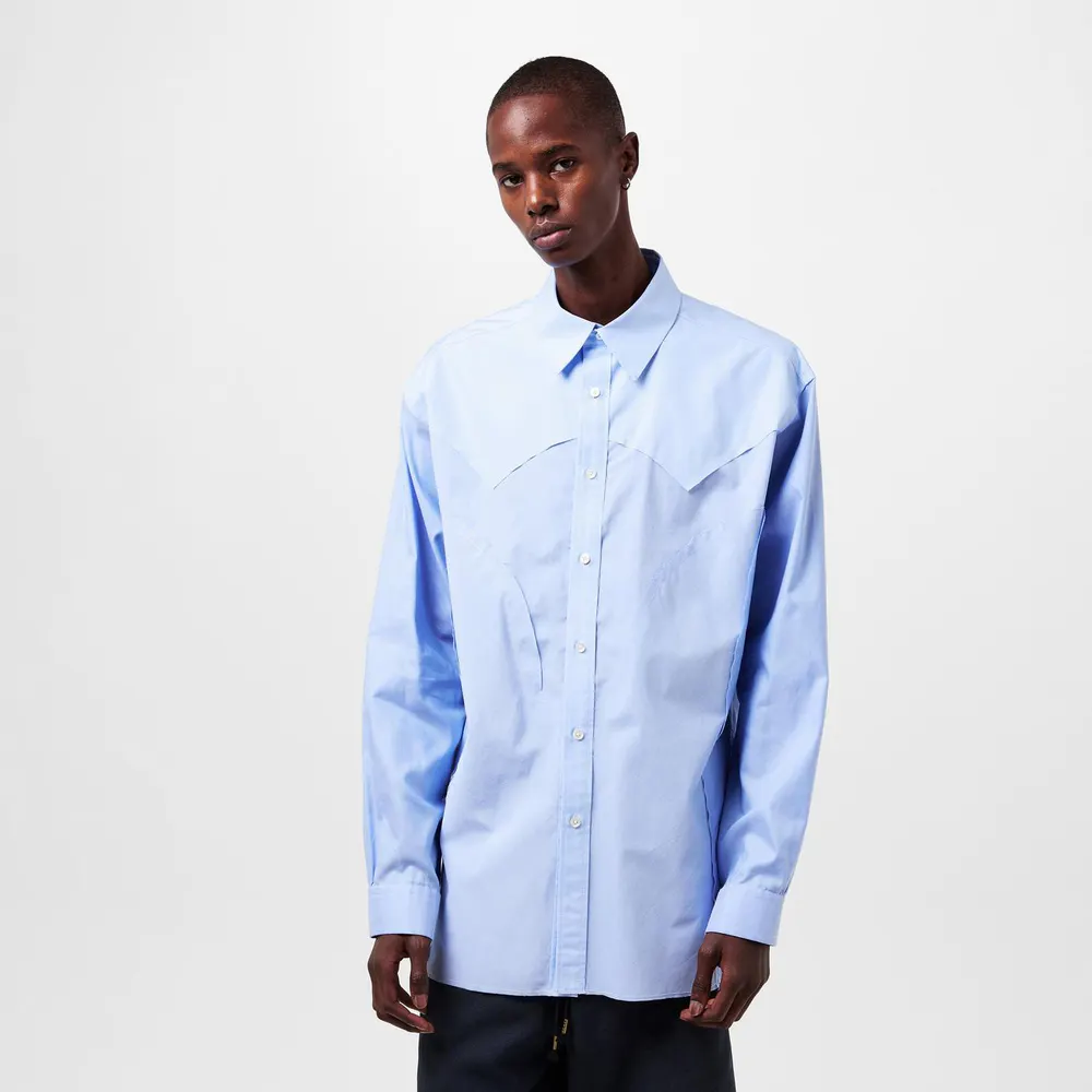 Maison Margiela Men's Long Sleeve Plain Shirt in Ciel Blue, additional product view 3