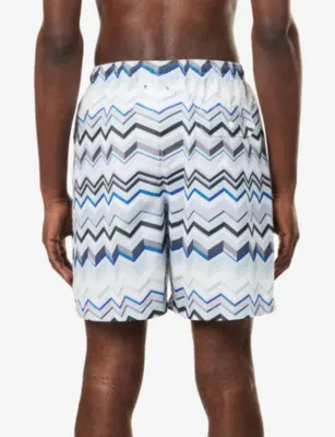 MISSONI Mid-Length Zig-Zag Print Swim Shorts in BLUE, additional product view 3